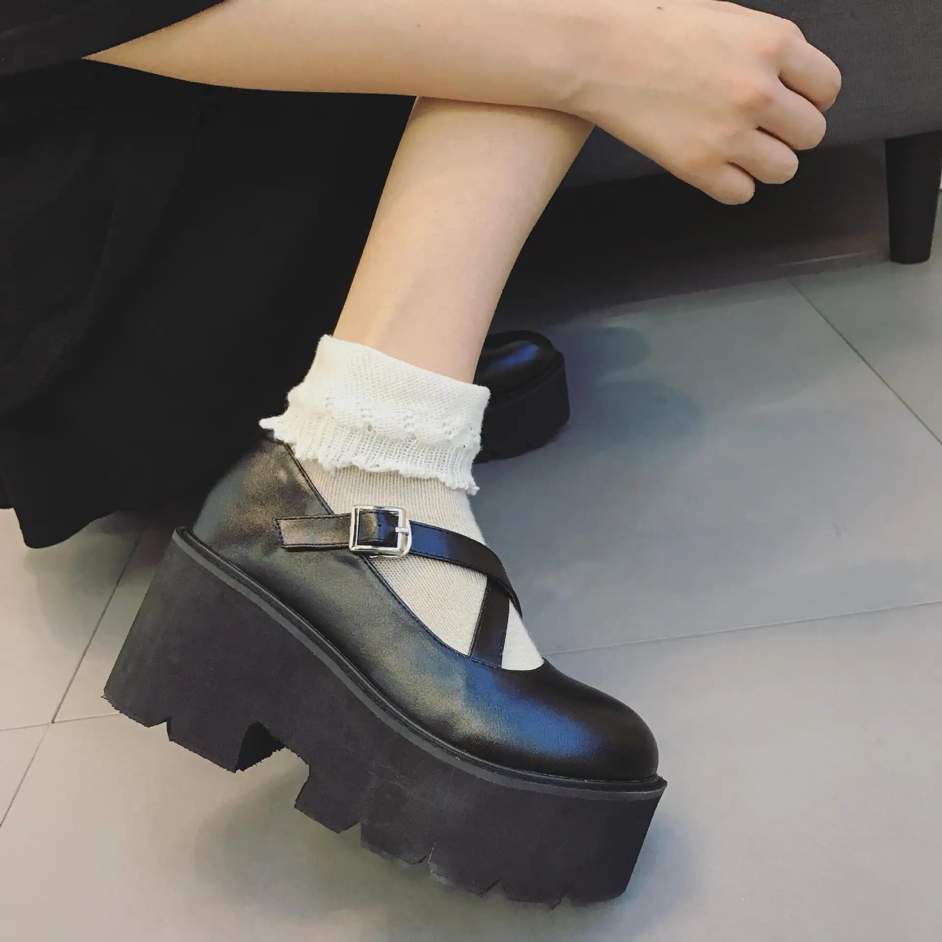 Japanese Soft Girl Cross Buckle Strap Harajuku Small Leather Shoes