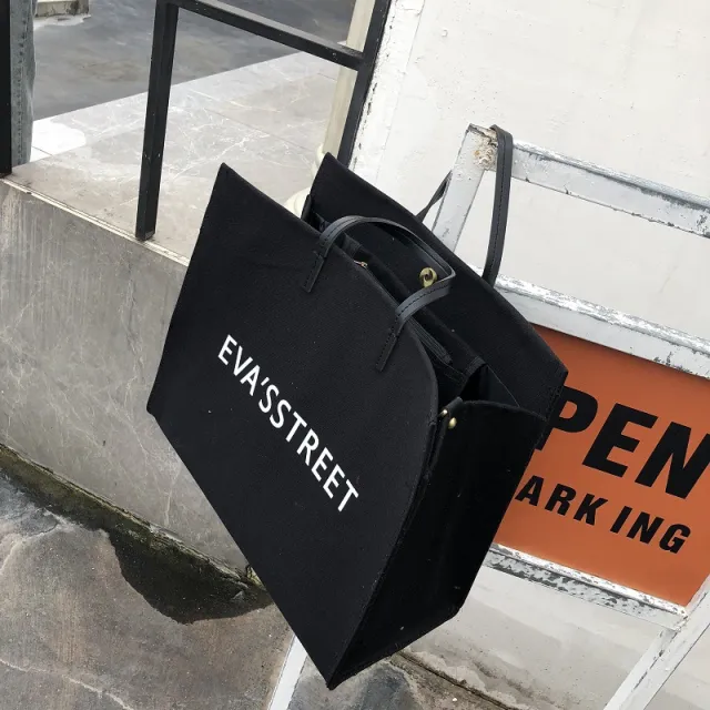 Korean Style Canvas Large Capacity Handbag Shoulder Tote Bag Women Bag Black - Shop at LoveMi
