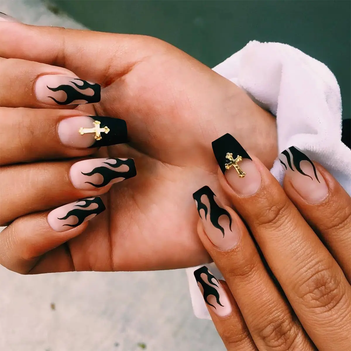 Short Ballet Black Flame French Wearing Nail
