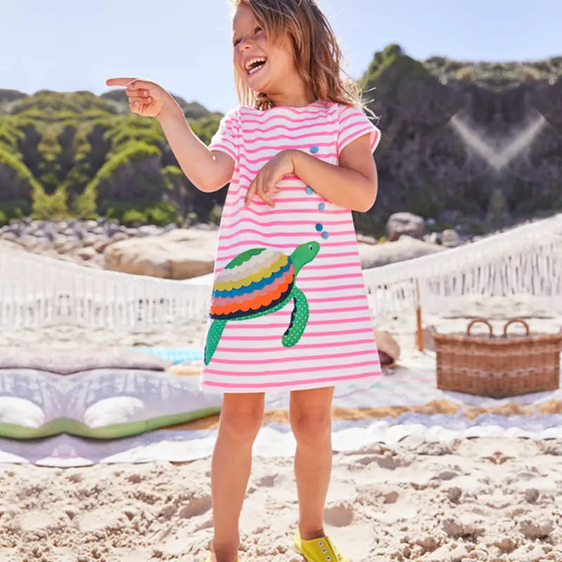 Knitted Cotton Embroidered Short-Sleeved Children'S Skirt