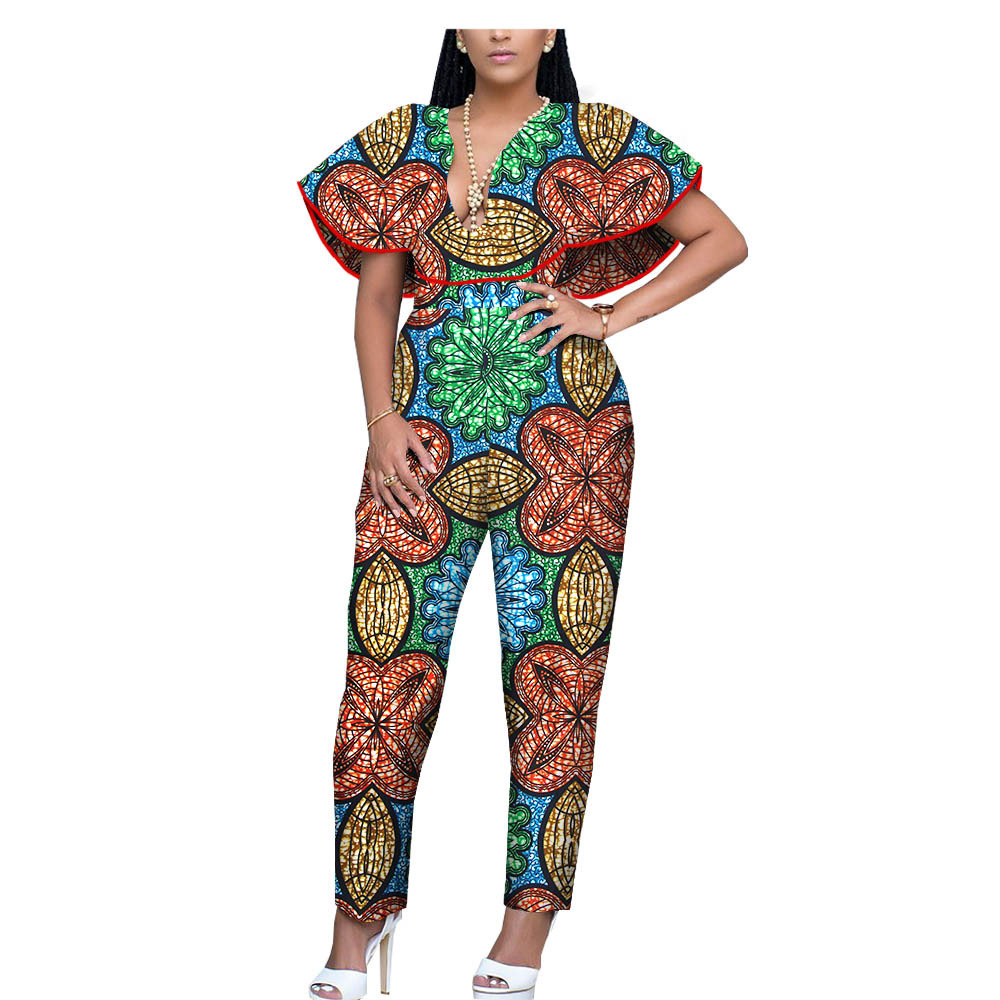 African Ethnic Printing Batik Cotton Plus Size Fashion Jumpsuit