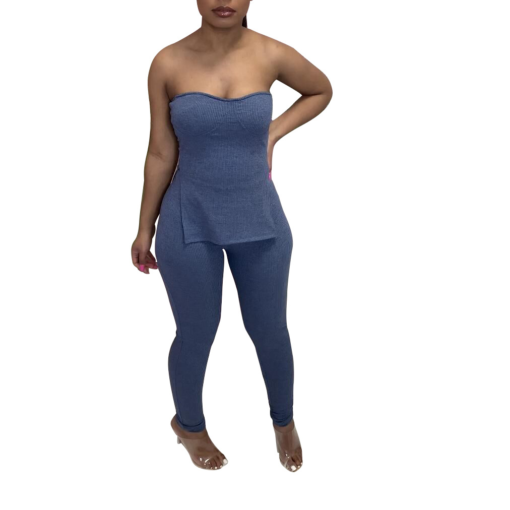 Fashion Sexy one-Shoulder Pencil Pants Side Slit Waist Trimming Suit