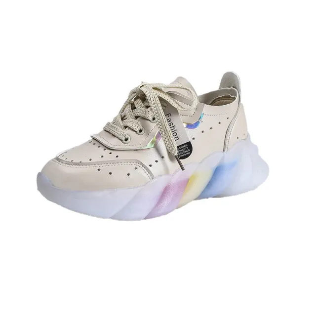 Spring Women Vulcanize Shoes Fashion PU Leather Round Toe Comfortable Women Casual Shoes Mesh Breathable Platform Sneakers Brown - Shop at LoveMi