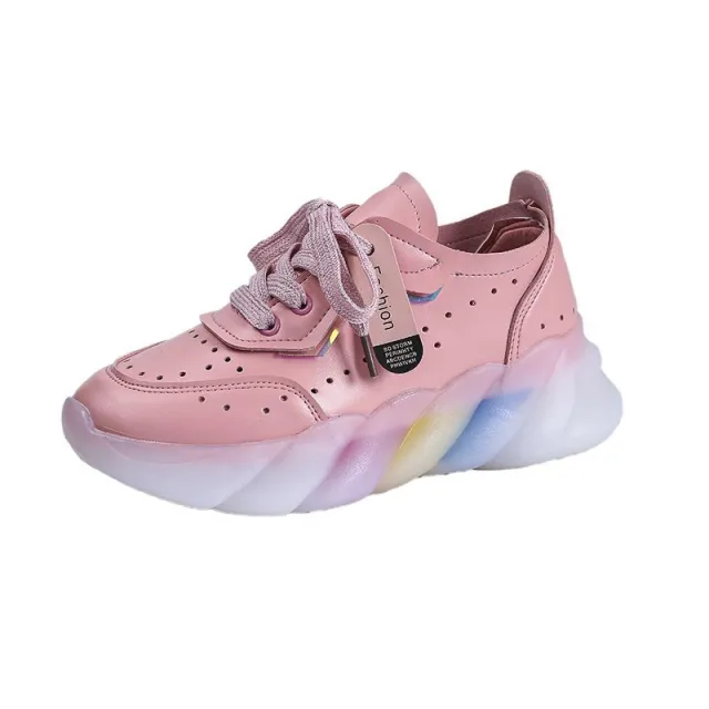 Spring Women Vulcanize Shoes Fashion PU Leather Round Toe Comfortable Women Casual Shoes Mesh Breathable Platform Sneakers Pink - Shop at LoveMi