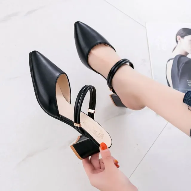 Summer Gentle Thick heeled High Heels Shoes Baotou Sandals For Women Black - Shop at LoveMi