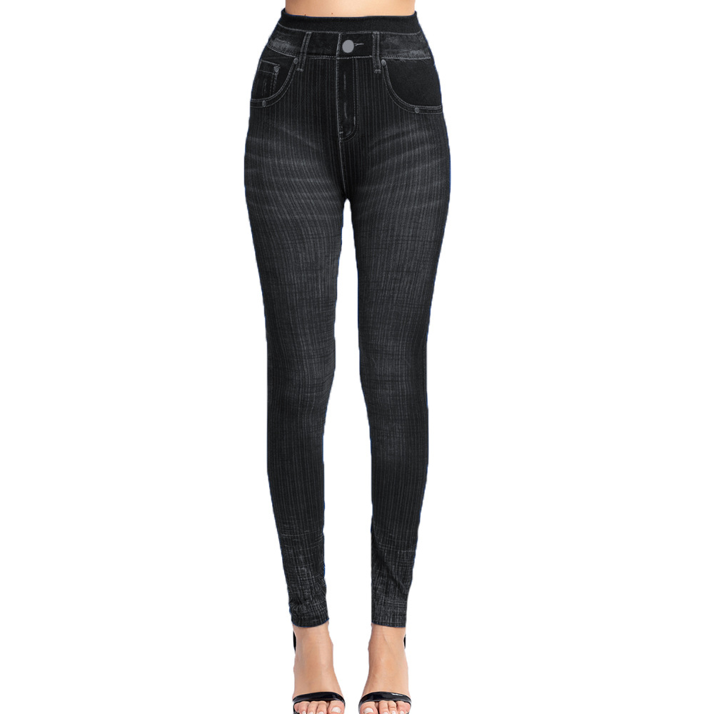 Title 4, Leggings denim imitazione a righe verticali, sl...