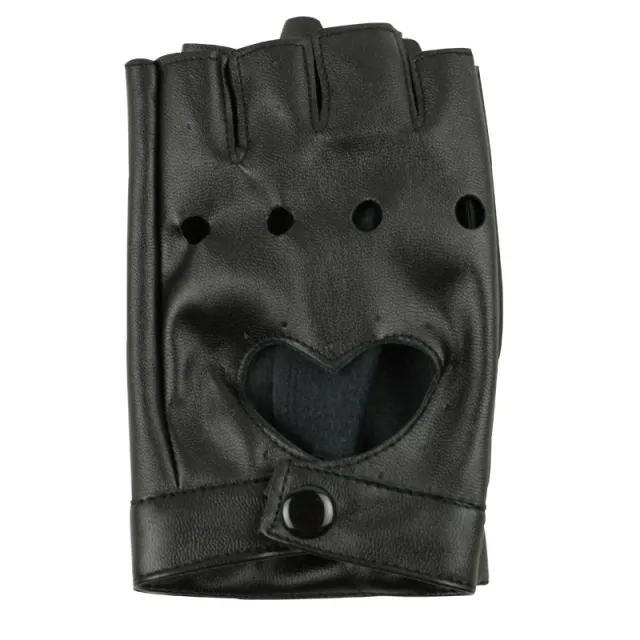 Women's Half Finger Gloves Half Finger Peach Heart PU Leather Dancing Leather Gloves Black - Shop at LoveMi