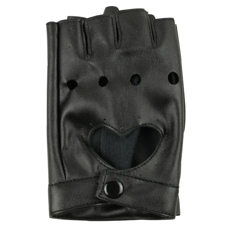 Women's Half Finger Gloves Half Finger Peach Heart PU Leather Dancing Leather Gloves - Black
