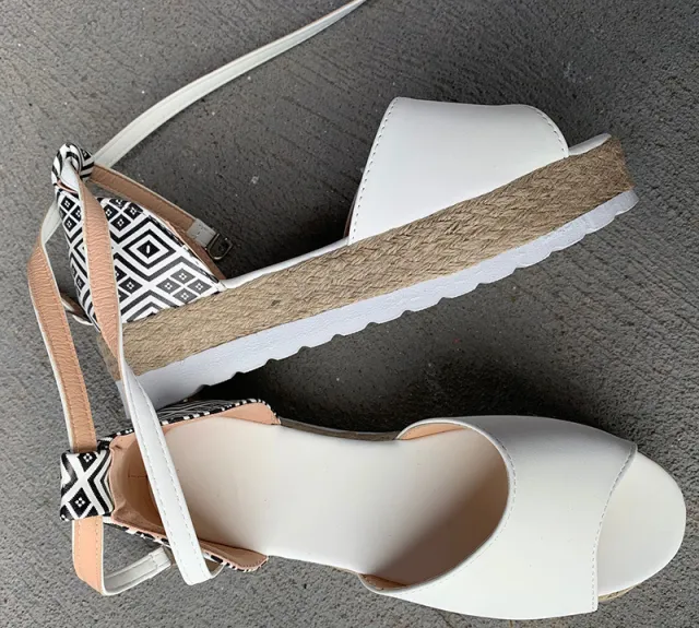 Wedge Heel Platform Woven Espadrilles Sandals White - Shop at LoveMi