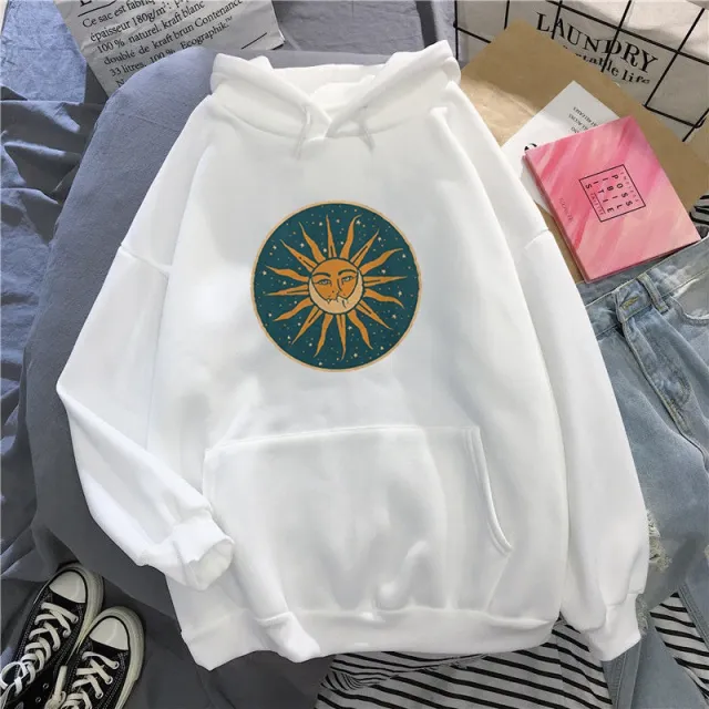 Sun And Moon Hooded Sweatshirt White - Shop at LoveMi