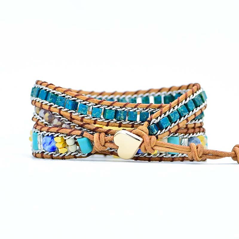 Title 2, Couleur Bracelet tressé en cuir opale bleu