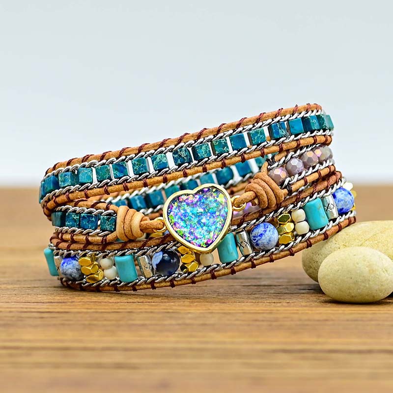 Title 4, Couleur Bracelet tressé en cuir opale bleu