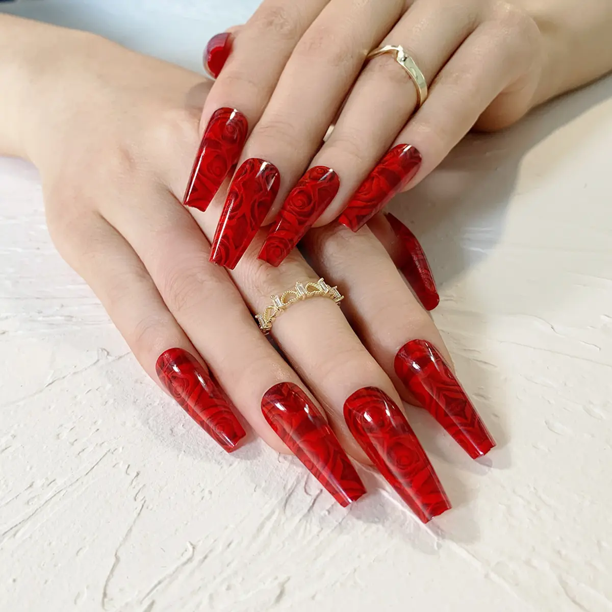 Hot Wine Red Rose Wearing Nail Art
