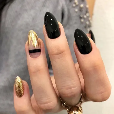 Black Gold Glitter Pointed Wear Nail Art Finished Fake