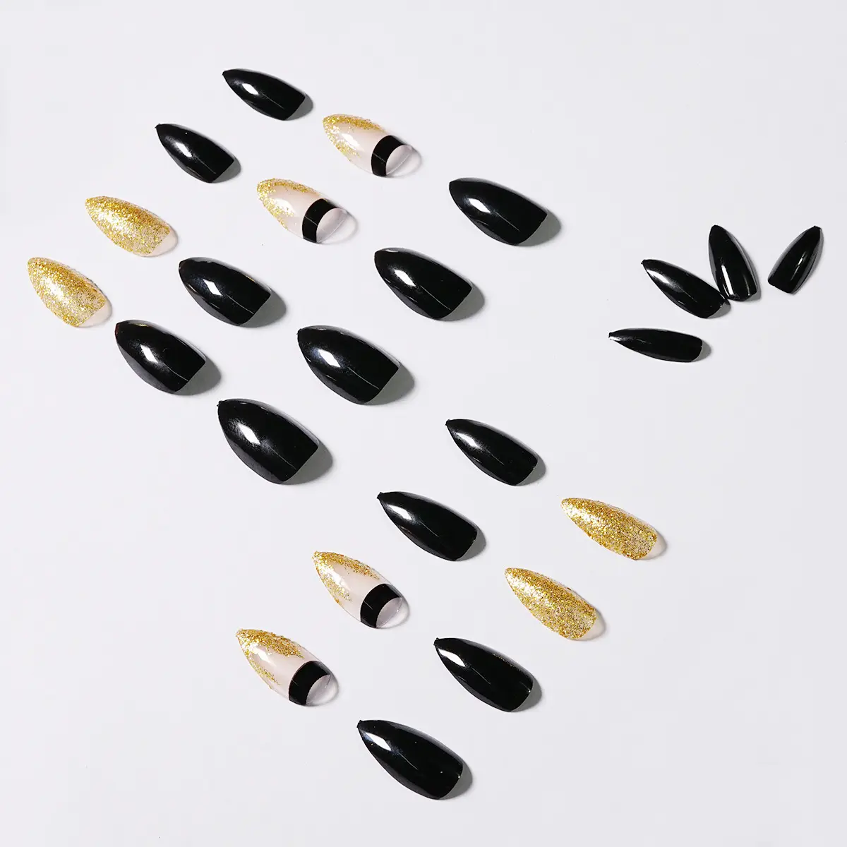 Black Gold Glitter Pointed Wear Nail Art