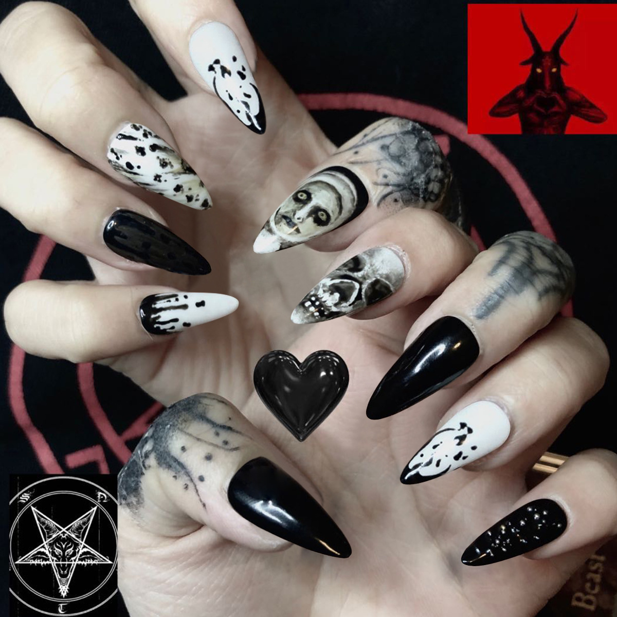 Title 2, Dark Punk Skull Wear Manicure Fake Nails for Me...