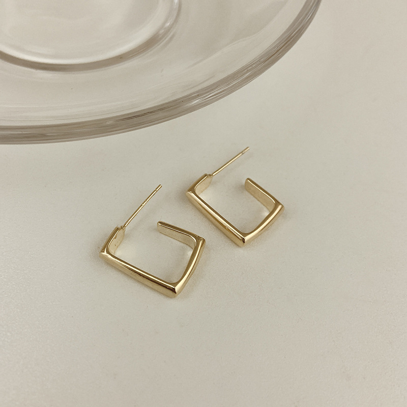 Korean Indifference Simple Versatile Geometric Square Metal Earrings