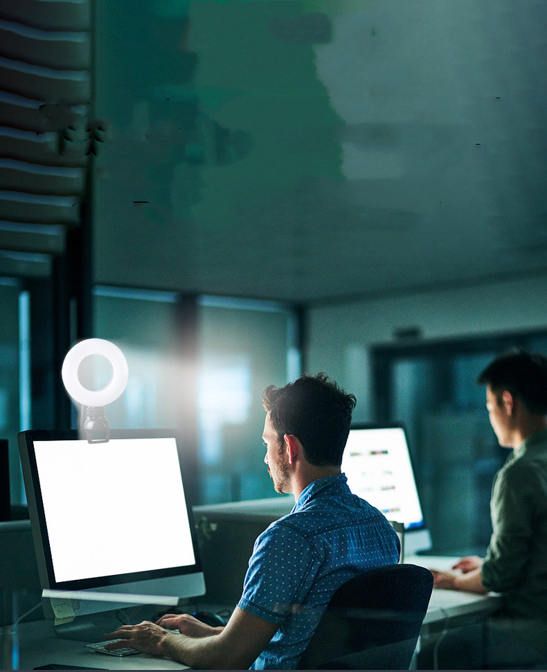 Видеоконференция 4-дюймовый заполняющий свет Компьютер Свет для живой фотографии Светодиодный светильник для селфи Круглая лампа для камеры с питанием от USB Светодиодный кольцевой светильник с регулируемой яркостью и держателем для телефона