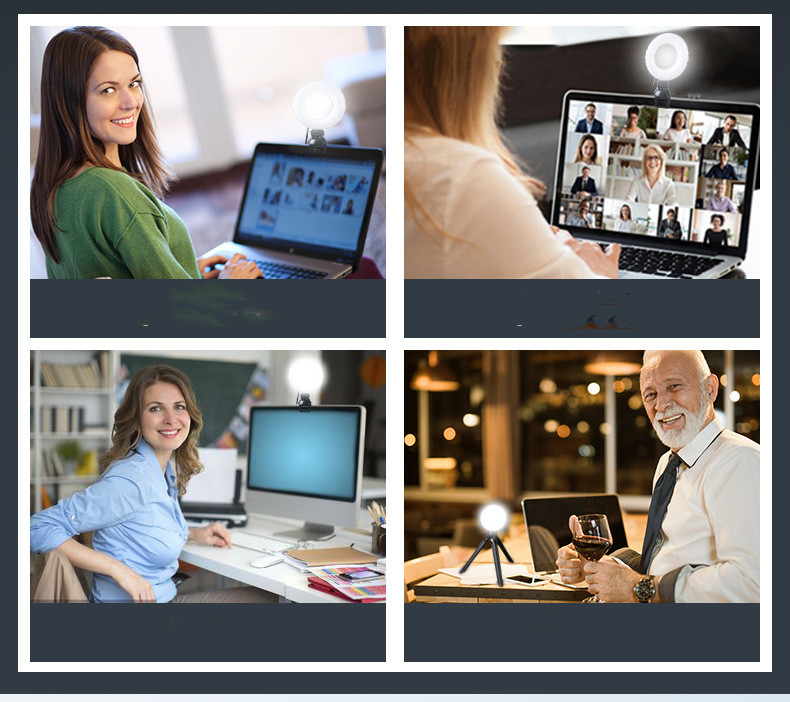 Видеоконференция 4-дюймовый заполняющий свет Компьютер Свет для живой фотографии Светодиодный светильник для селфи Круглая лампа для камеры с питанием от USB Светодиодный кольцевой светильник с регулируемой яркостью и держателем для телефона