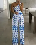 Concise Sexy One Shoulder Asymmetrical Comfortable Overalls Sky Blue - Shop at LoveMi