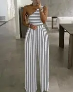 Concise Sexy One Shoulder Asymmetrical Comfortable Overalls Grey - Shop at LoveMi