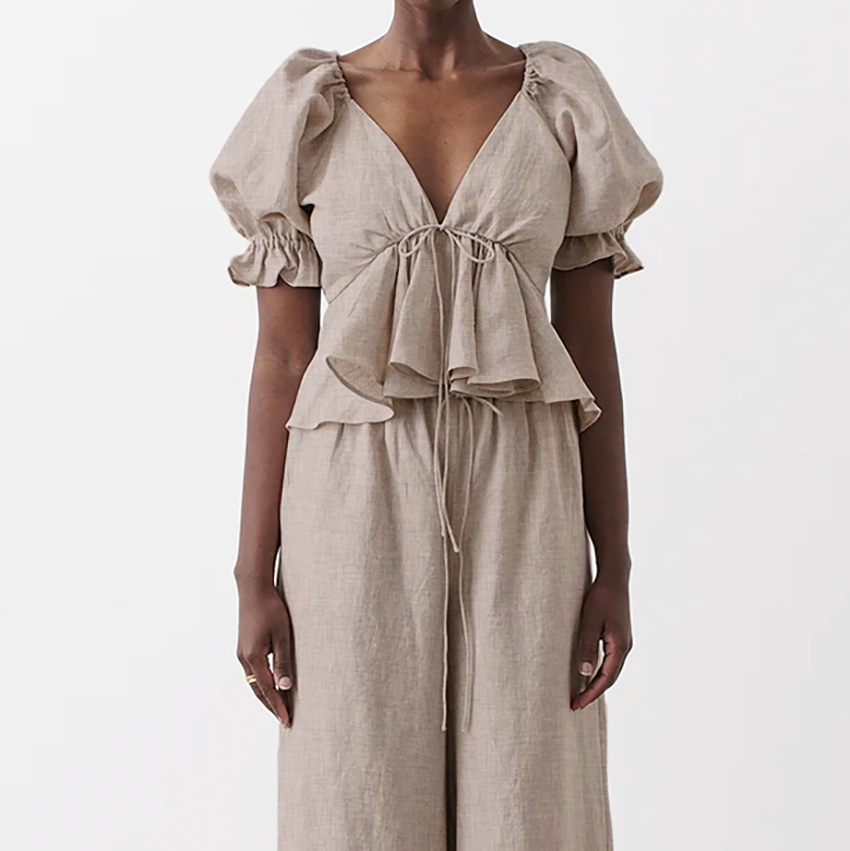 Puff Sleeve Short Sleeve Shirt Set