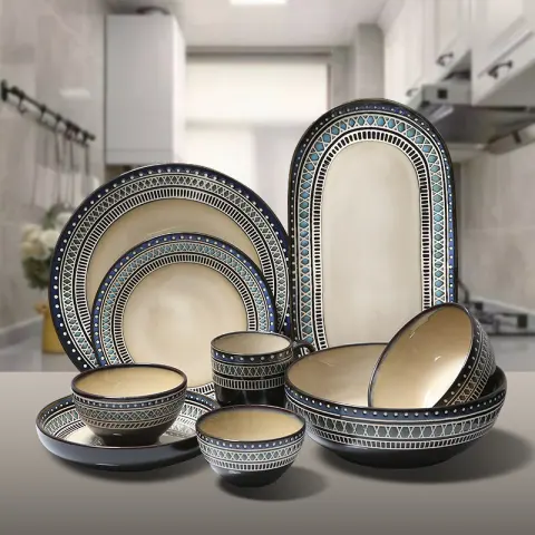 European Ceramic Tableware Set Relief Steak Plate Salad Bowl