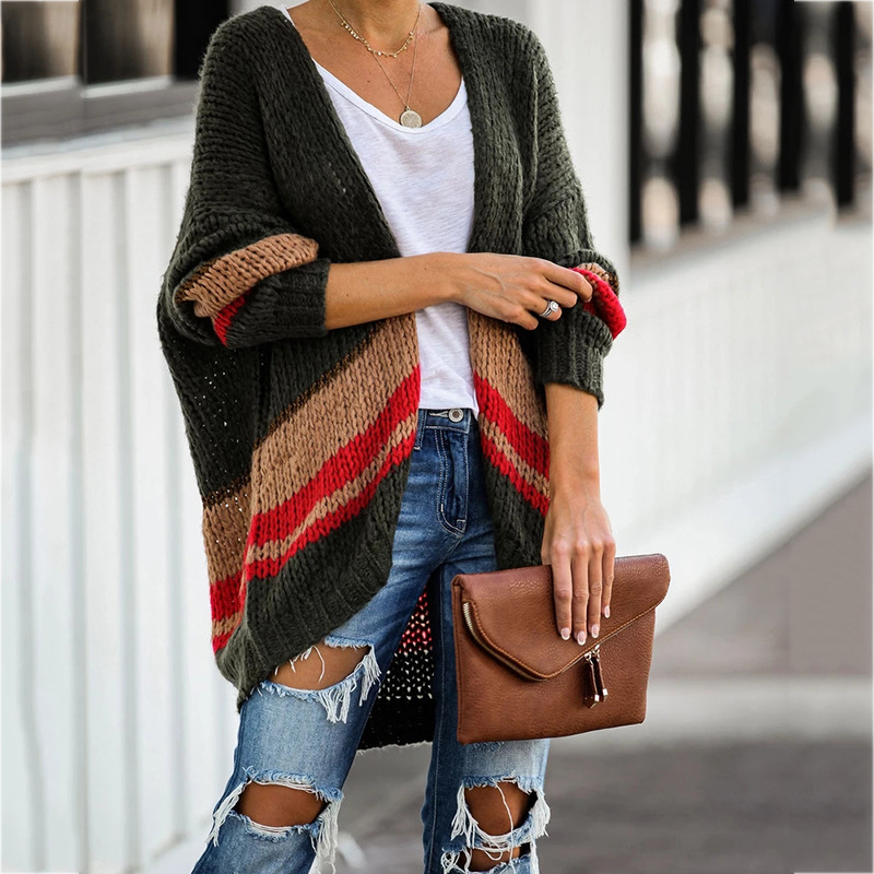 BEYONDARY Women's Knitted Cardigan – Loose-Fit Stitching Sweater for Autumn and Winter