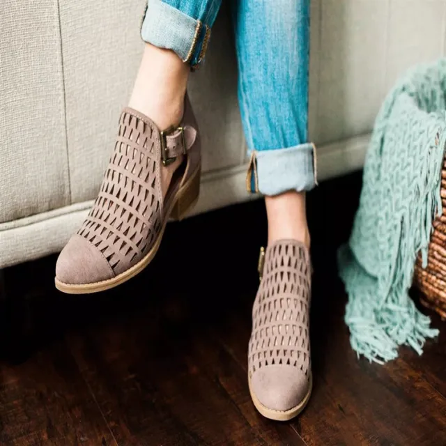 Mid heel Sandals With Hollow Toe Cap Apricot - Shop at LoveMi