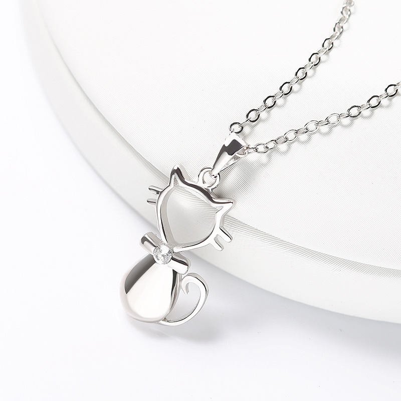 Cute Cat Necklace Sterling Silver Pendant