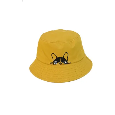 Fashion Casual Dog Embroidered Fisherman Hat - Yellow