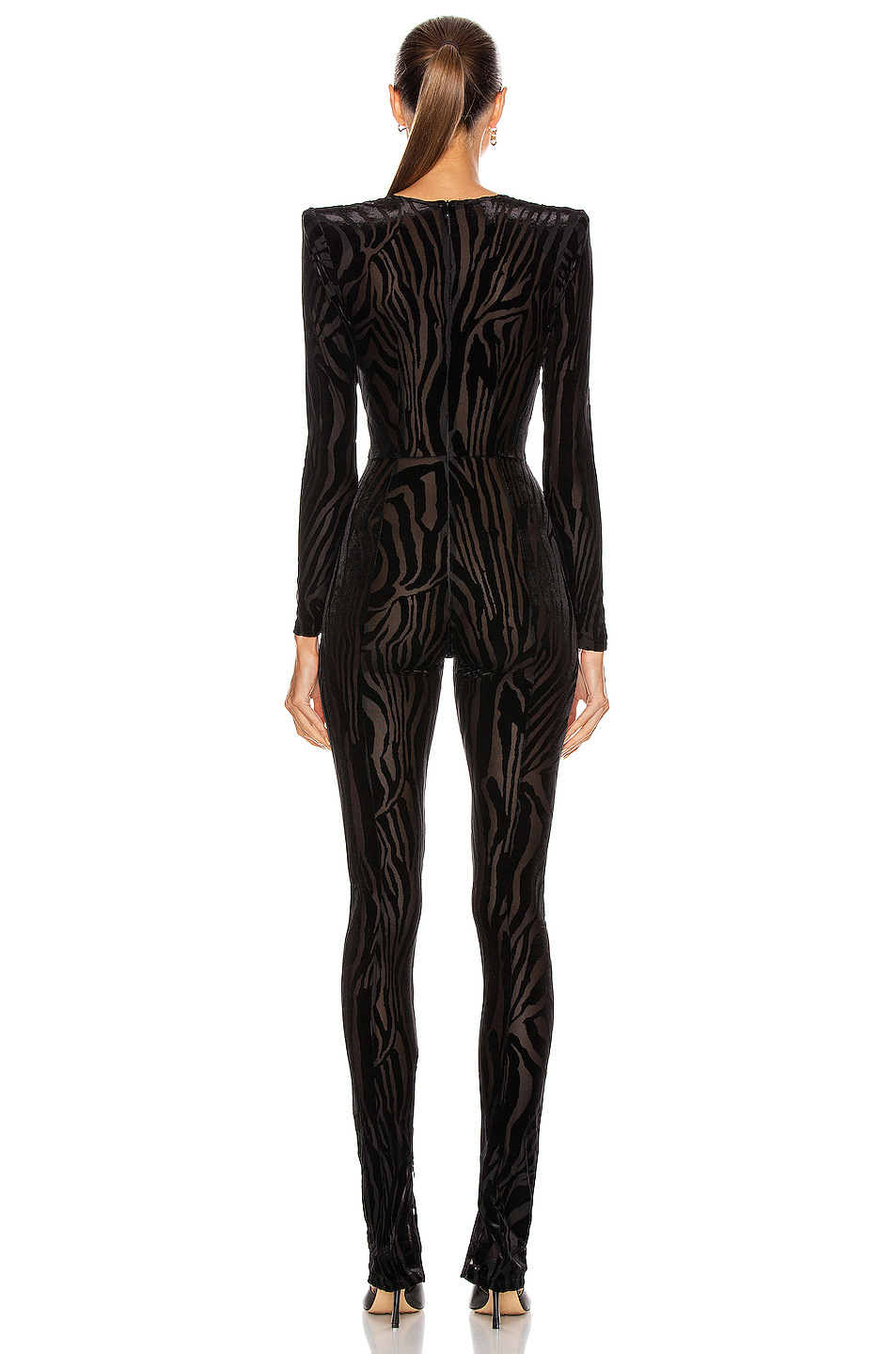 Temperament Flocking Net See-Through Long-Sleeved Tight-Fitting And Thin Jumpsuit Women'S Bag Buttocks Feet Trousers