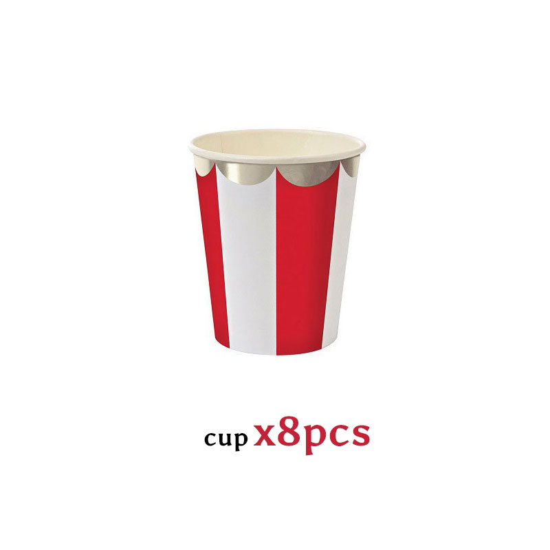 Circus paper disposable tableware red striped plates cups