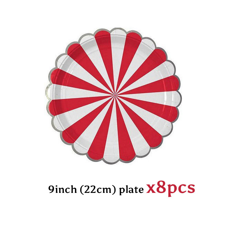 Circus paper disposable tableware red striped plates cups