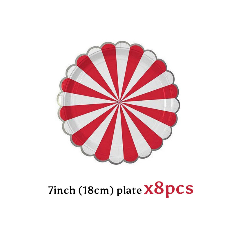 Circus paper disposable tableware red striped plates cups