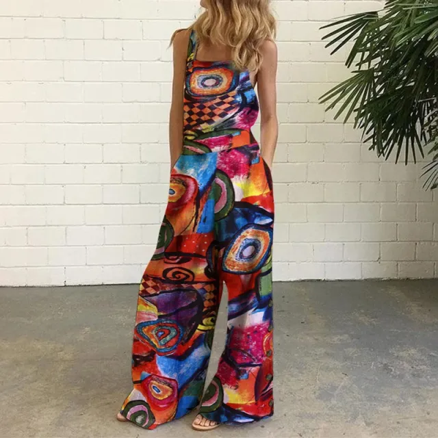 Cotton And Linen Printed Button Trim Suspenders Jumpsuit Red - Shop at LoveMi