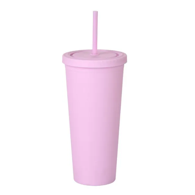 Double Layer Plastic Straw Cup 24OZ Coffee Cup Pink - Shop at LoveMi