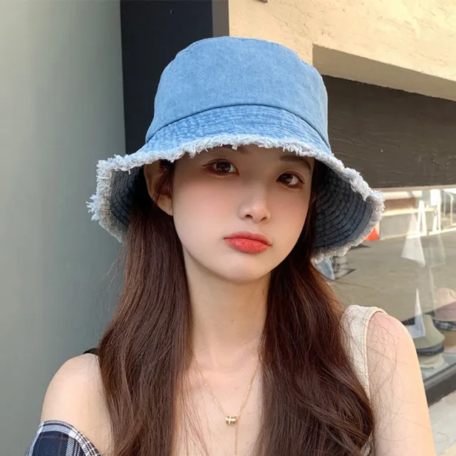 Old Washed Denim Fisherman Hat Women Casual Fashion All match Light Blue - Shop at LoveMi