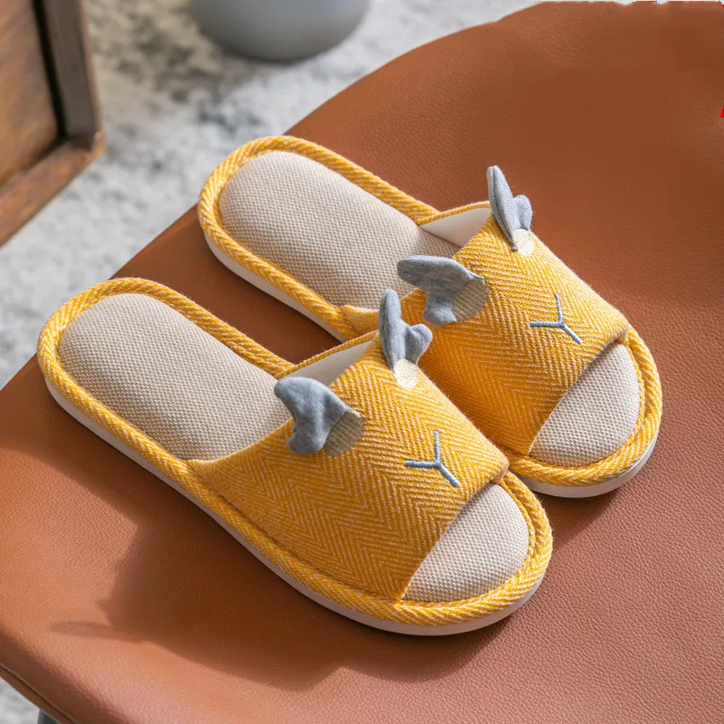 Flax Slipper Female Spring And Autumn Indoor Couple Home With Lovely Antiskid Cotton Hemp Home Pair Of Slippers Summer Man Four Seasons - Yellow