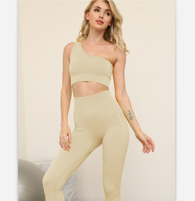 New Sexy Slanted Shoulder Yoga Two-Piece Suit New Moisture Wicking