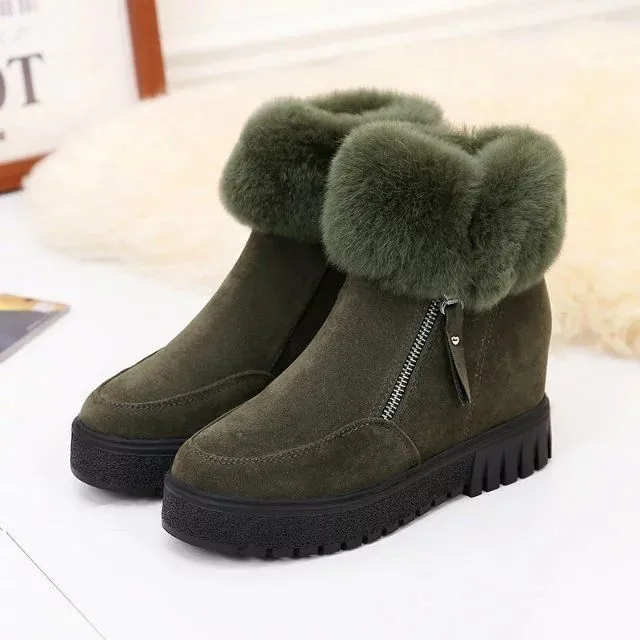 Plush Thick Soled Inner Heightening Short tube Snow Boots Green - Shop at LoveMi
