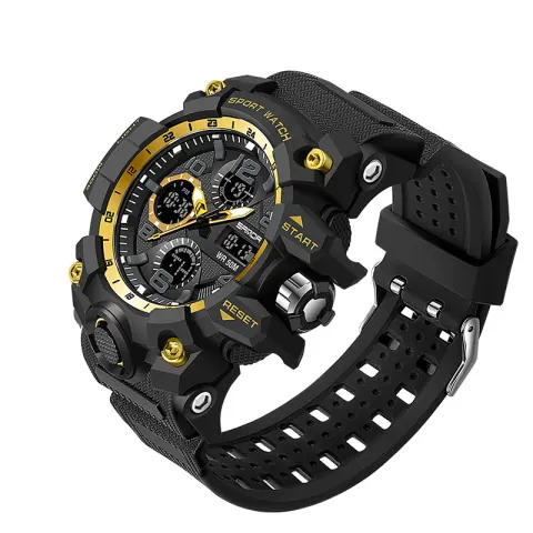 Men Dual Display Quartz Sports Watches Multi-Function Waterproof Male
