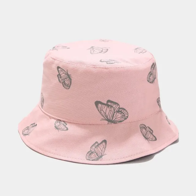 Summer Street Double Sided Butterfly Fisherman Hat Korean Outdoor Sun Hat Pink Gray Butterfly - Shop at LoveMi
