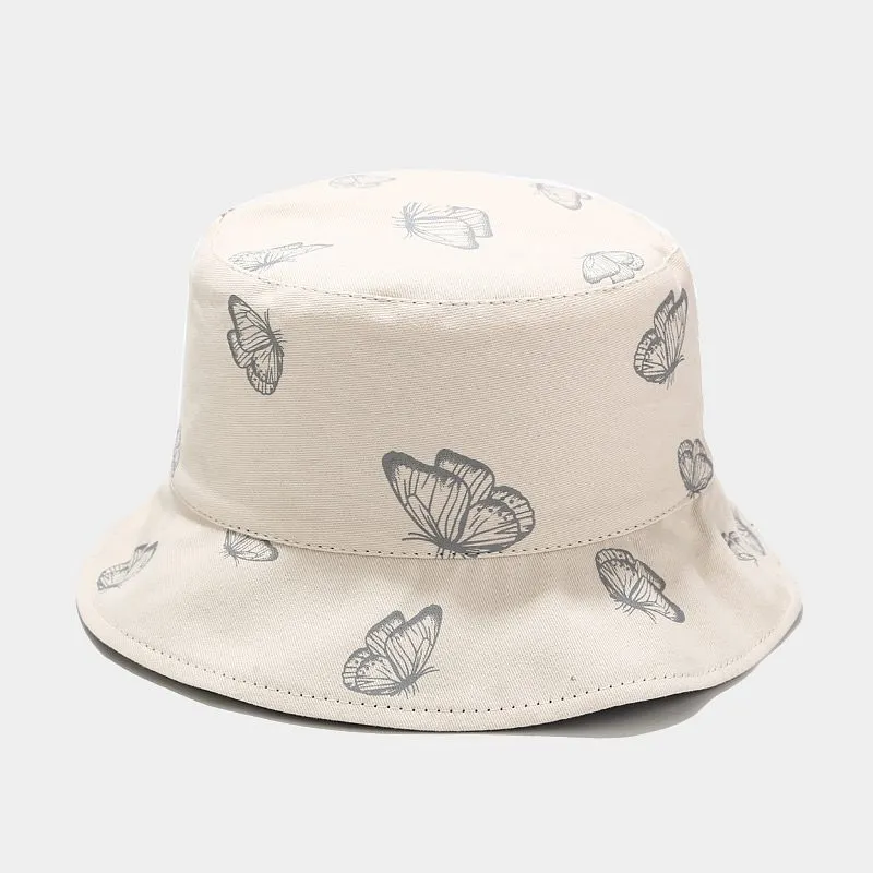 Summer Street Double-Sided Butterfly Fisherman Hat Korean Outdoor Sun Hat - Beige