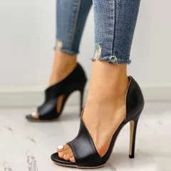Fish Mouth Sandals Stiletto High Heels Hollow Women'S Shoes - Black - View 1