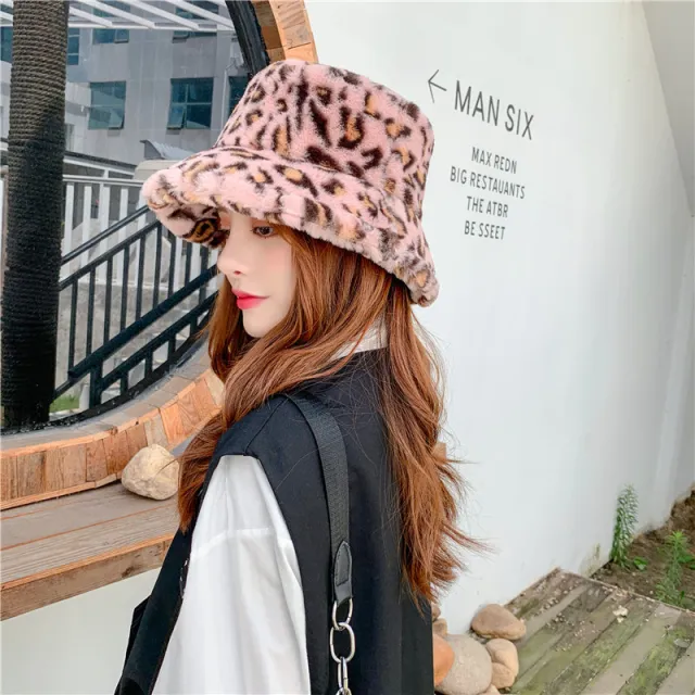 Fisherman Hat Female Autumn And Winter Fashion Wild Spotted Warm Plush Basin Hat Pink - Shop at LoveMi
