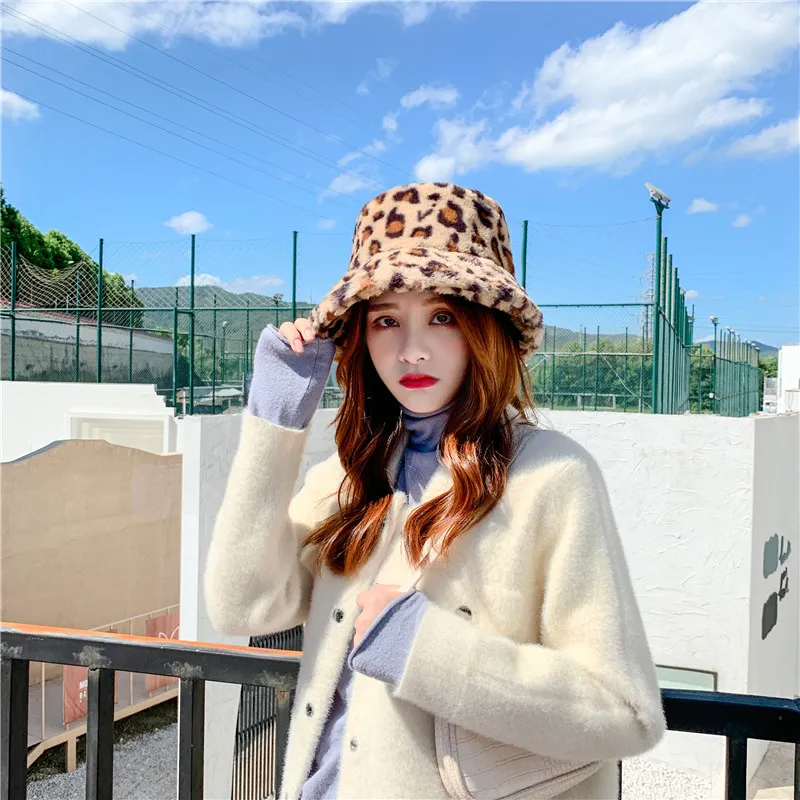 Fisherman Hat Female Autumn And Winter Fashion Wild Spotted Warm Plush Basin Hat - Yellow