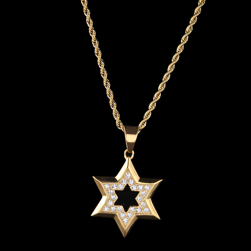 Hexagonal Star Pendant Vacuum Electroplating Trend Hip Hop Male Accessories