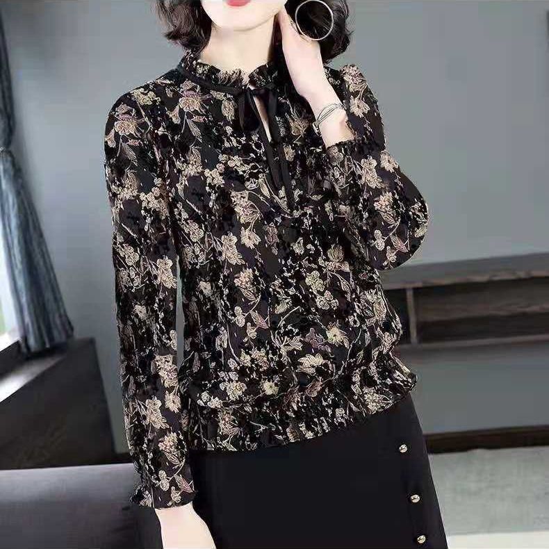 Floral Chiffon Blouse Women'S Long Sleeve Autumn New Top Fashion Loose Women'S Autumn Foreign Style Bottom Coat Fashion