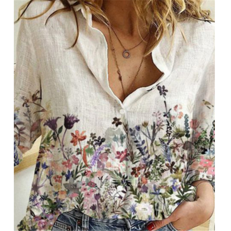 Women's Loose Printed Long-sleeved Shirt